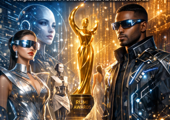 Futuristic fashion designers present AI-powered clothing collections at the Rumi Awards event showcasing agentic fashion.