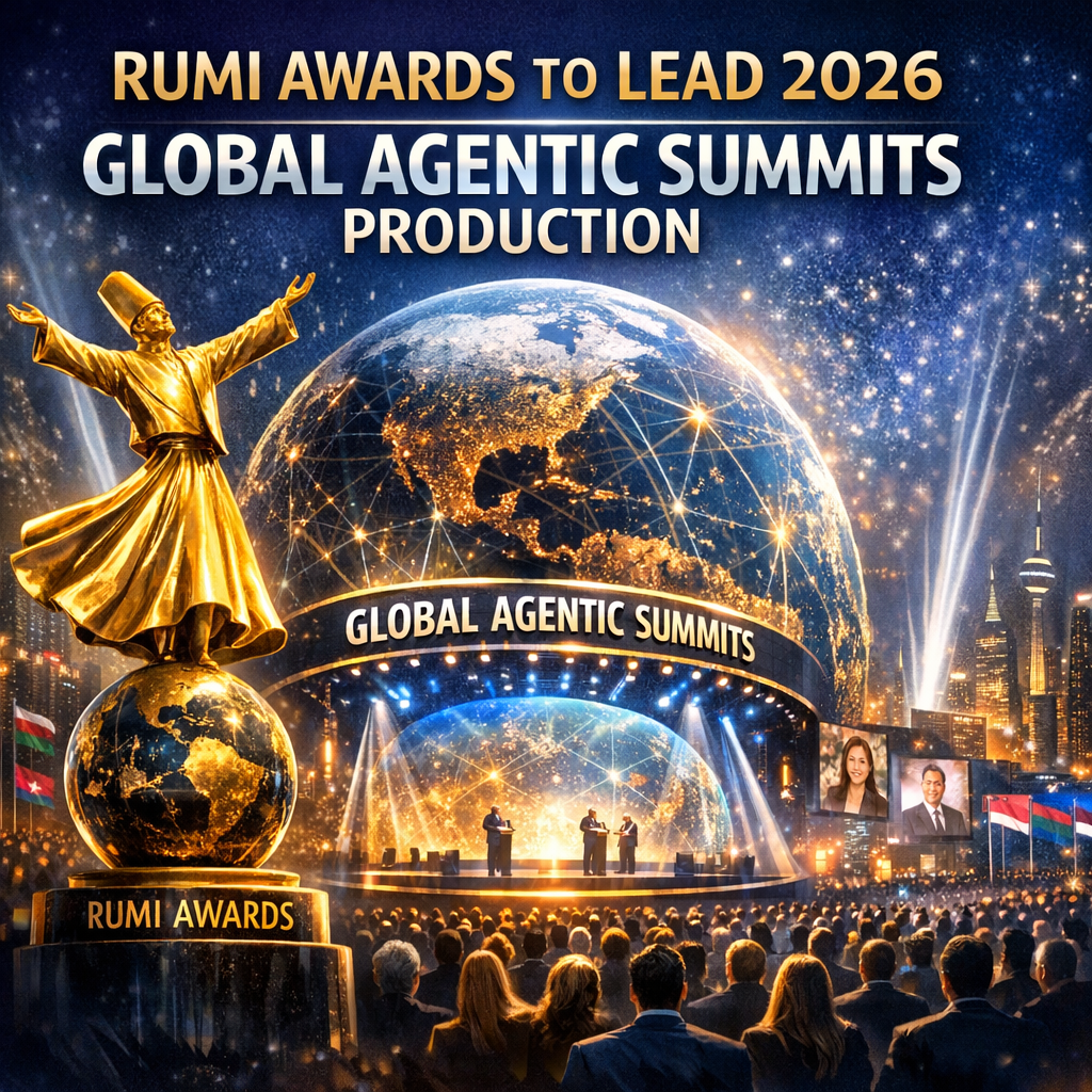 Logo of Rumi Awards above text announcing their lead on the 2026 Global Agentic Summits.