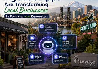 Illustration of agentic apps helping Portland and Beaverton businesses automate tasks and respond faster