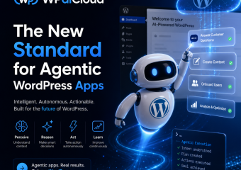 WPaiCloud dashboard showing AI-powered agentic apps for WordPress automation and site management
