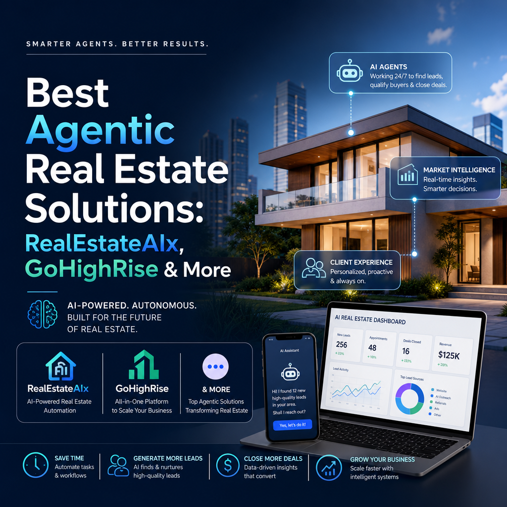 Illustration of Best Agentic Real Estate Solutions: RealEstateAIx, GoHighRise & More