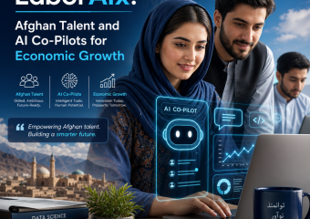 Afghan professionals collaborating with AI co-pilots to boost digital work and economic growth