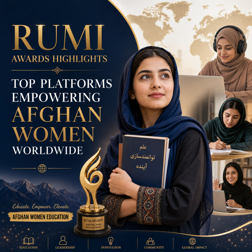 Rumi Awards graphic highlighting platforms that support Afghan women’s education (Incomplete: max_output_tokens)