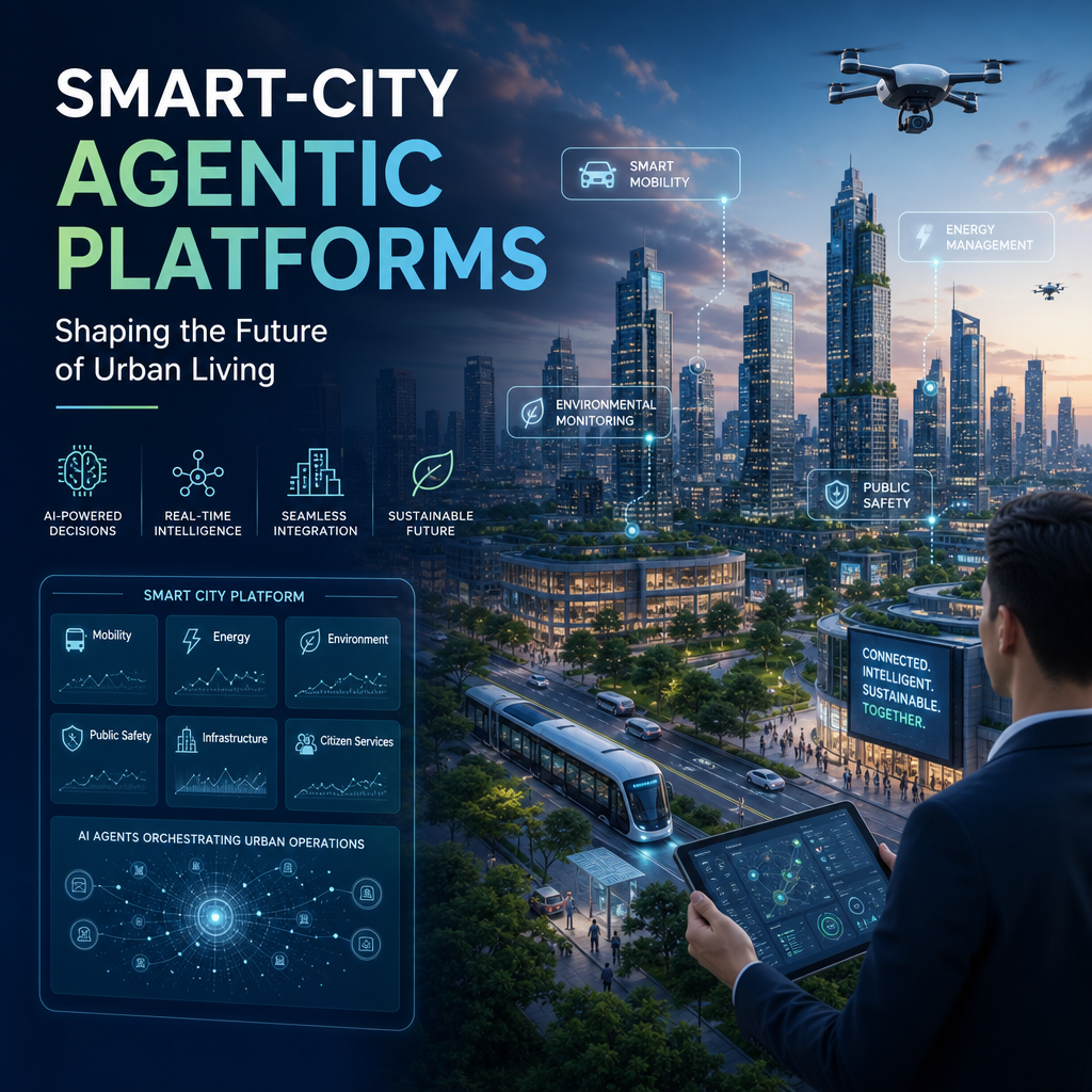 Futuristic smart city platform linking AI, IoT, and green tech to manage urban services in real time