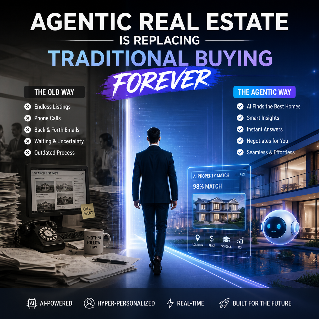 Futuristic AI-powered real estate platform helping buyers search, compare, and buy homes faster