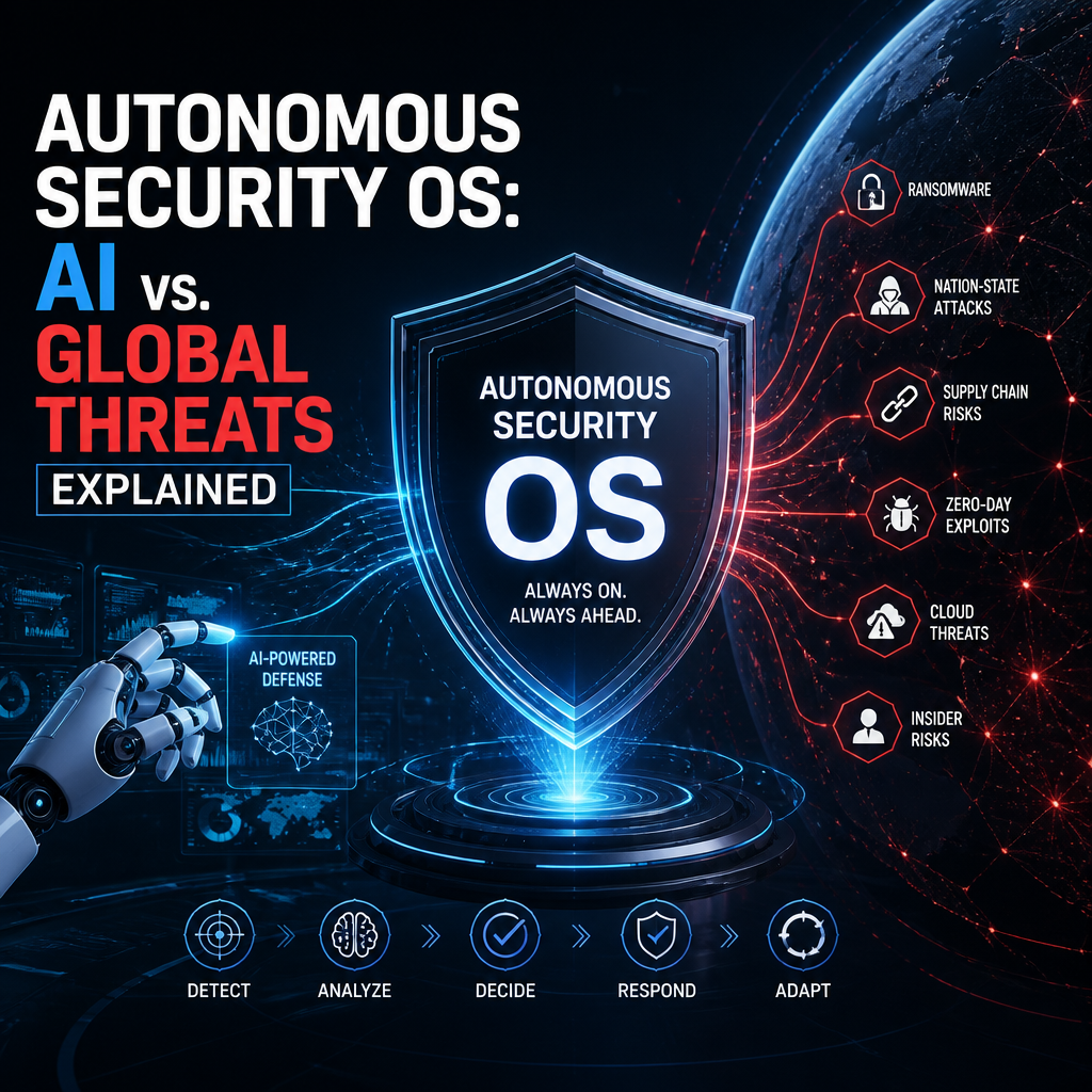 AI-powered autonomous security OS shield defending against global cyber threats