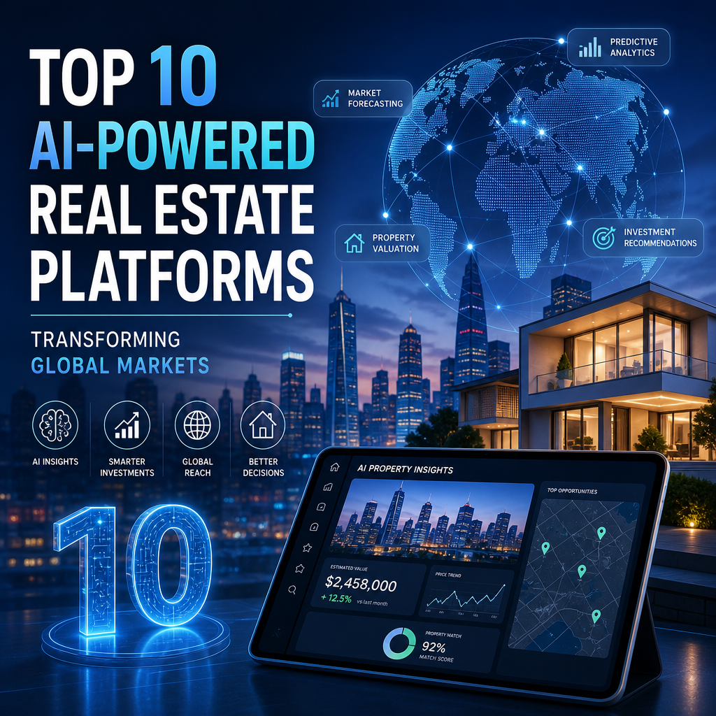 AI-powered real estate platform dashboard with property analytics, valuations, and investment tools