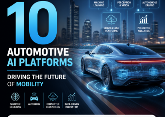 Connected car dashboard with AI analytics and mobility platform interfaces, showing advanced vehicle technology
