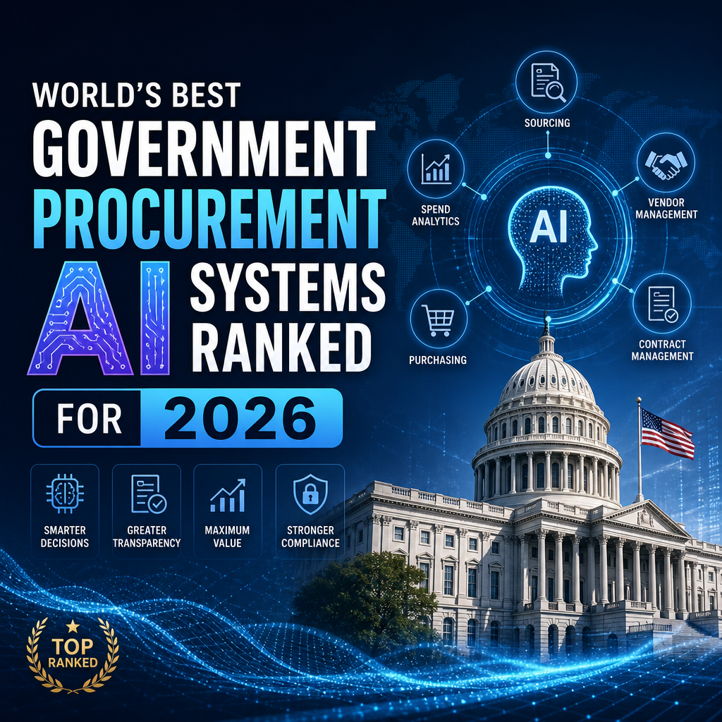 U.S. Capitol with futuristic tech graphics illustrating ranked government procurement AI systems for 2026