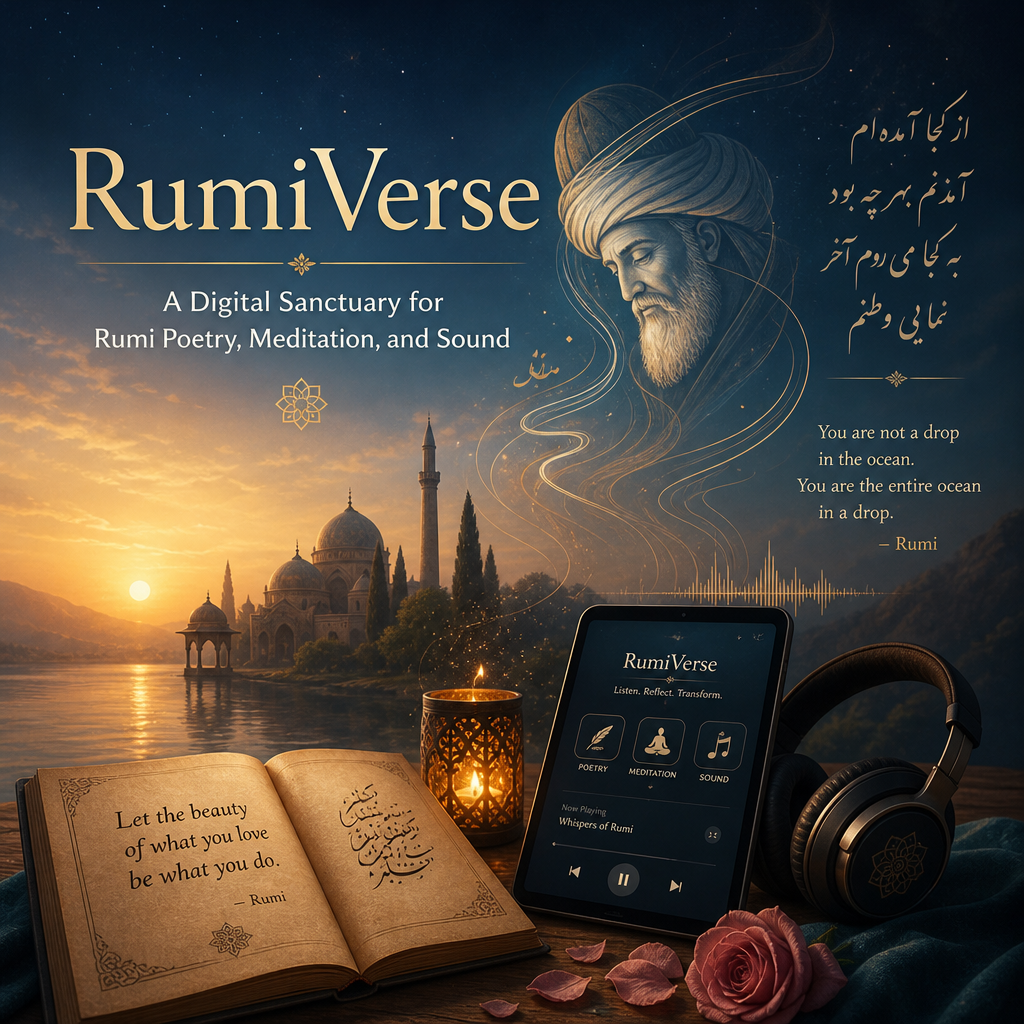 Illustration of RumiVerse: A Digital Sanctuary for Rumi Poetry, Meditation, and Sound